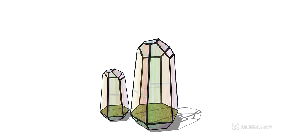 Outdoor Lights With Polyhedral Transparent Design Green Base And Two Heights For Garden Use 3d model 