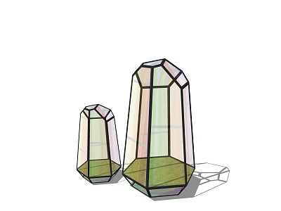 Outdoor Lights With Polyhedral Transparent Design Green Base And Two Heights For Garden Use 3d model