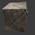 Natural Tree Timber Block With Visible Growth Rings And Surface Cracks 3d model