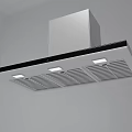Modern Kitchen Range Hood With White Body Black Panel Light Strips And Grill Design