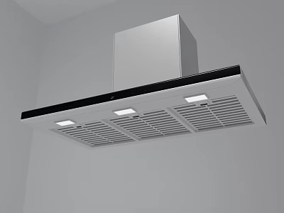 Modern Kitchen Range Hood With White Body Black Panel Light Strips And Grill Design 3d model