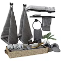 Modern Bathroom Accessories Set with Soft Towels Hanging Rack Cozy Slippers Toiletries and Green Plant