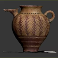 Ancient Ceramic Jug With Leaf Patterns Spout Handle On White Cloth Pad 3d model