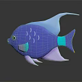 Blue Tropical Fish with White Fins and Colorful Tail on Dark Background with Reflection