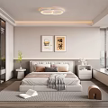 Modern Bedroom Interior Design With Comfortable Bed Nightstand Decorative Paintings And Large Window