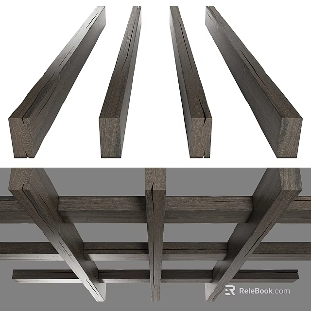 Dark Wooden Beams Ceiling Structure With Cross Design And Architectural Details 3d model 