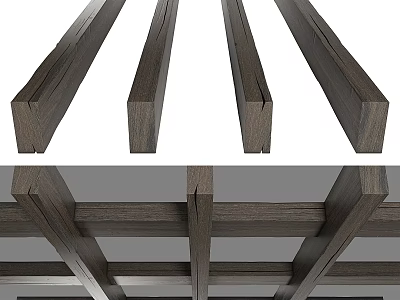 Dark Wooden Beams Ceiling Structure With Cross Design And Architectural Details 3d model