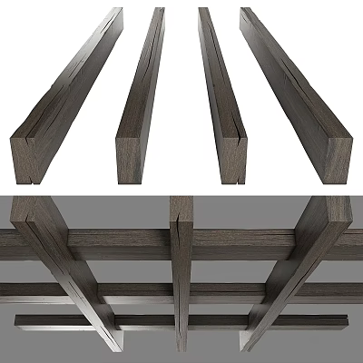 Dark Wooden Beams Ceiling Structure With Cross Design And Architectural Details 3d model