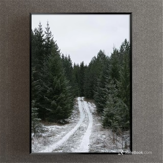 Snowy Winter Forest Landscape Painting With Pine Trees And Trail 3d model 