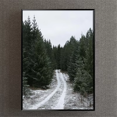 Snowy Winter Forest Landscape Painting With Pine Trees And Trail 3d model