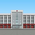 Modern Fire Station Building With Red Garage Doors Fire Trucks And Front Plaza