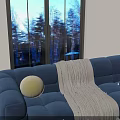 Blue Velvet Sofa Coffee Table Set With Glass Top And Metal Bases In Modern Living Room