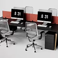 Modern Office Desk Workstations With Computer Monitors Red Dividers And Mesh Chairs 3d model