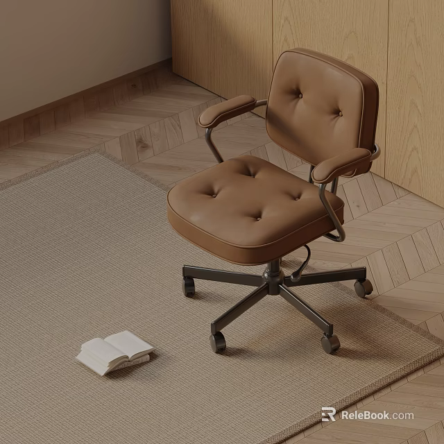 Brown Leather Massage Chair With Wheels On Carpet Beside Open Book In Room 3d model 