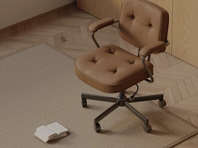 Brown Leather Massage Chair With Wheels On Carpet Beside Open Book In Room 3d model