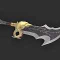 Fantasy Style Ancient Weapon With Golden Dragon Head Handle And Intricate Blade Patterns