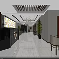 Elegant Restaurant Interior With Reception Counter Wine Shelves And Menu Display Screen 3d model