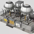 Industrial Equipment Featuring Spherical Storage Tanks Metal Framework And Safety Fencing