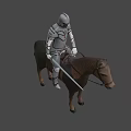 Detailed Fantasy Game Knight Character in Full Armor Riding Brown Horse