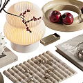 Elegant Decorative Ornament Set With Berry Branch Lamp Apple Tray And Silver Ring