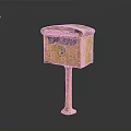 Yellow Metal Mailbox On A Sturdy Post With Small Stickers And Lid