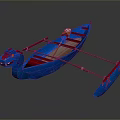 Traditional Blue Dragon Boat With Dragon Head Decoration Red Seats And Paddles
