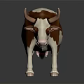3D Model of Brown and White Cow Standing on Reflective Gray Surface