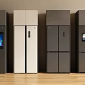 Modern Refrigerators With Smart Display Screens And Gray White Finishes In Showroom