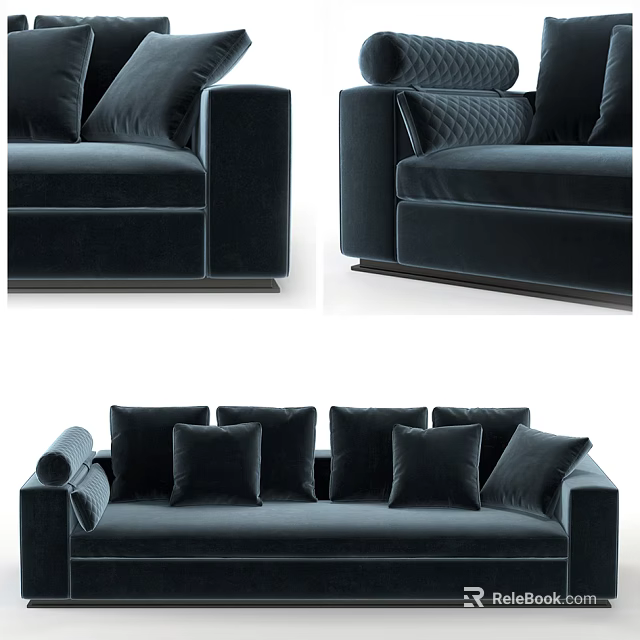 Elegant Navy Blue Velvet Two Seater Sofa With Plush Cushions And Modern Design 3d model 