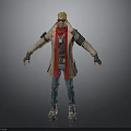 3D Character Model With Blonde Hair Sunglasses Beige Long Coat Red Scarf And Blue Pants