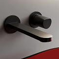 Modern Bathroom Vanity With Red Basin Round Illuminated Mirror White Cabinet And Black Faucet