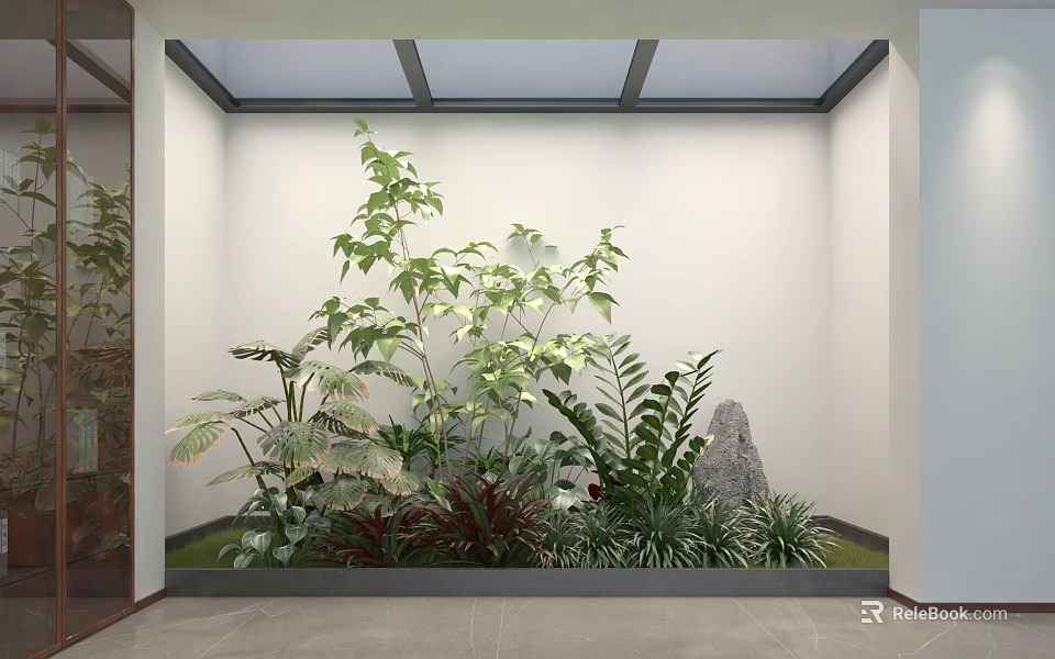 Indoor Green Plants Garden With Lush Foliage Decorative Stone And Natural Light 3d model 