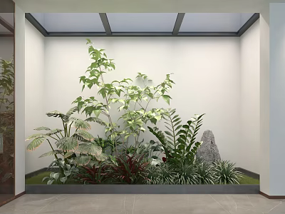 Indoor Green Plants Garden With Lush Foliage Decorative Stone And Natural Light 3d model