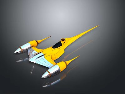 Futuristic Yellow Spaceship Design With Aerodynamic Shape And Silver Engines For Cosmic Exploration 3d model