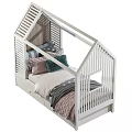 White House Shaped Kids Bed With Window Detail Storage Drawers And Colorful Pillows