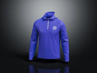 Stylish Blue Long Sleeve Zip Up Hoodie With Front Logo Design 3d model