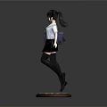 3D Schoolgirl Character In Uniform Black Skirt With Purple Bag Standing On Base