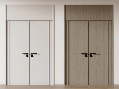 Modern Interior Featuring White And Wooden Double Doors Sleek Panels With Metal Handles 3d model