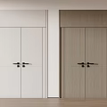 Modern Interior Featuring White And Wooden Double Doors Sleek Panels With Metal Handles