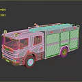 Gray Fire Truck 3D Model With Blue Emergency Lights And Roof Equipment