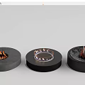 Various Designed Fire Pits In Concrete Metal Stone With Burning Flames