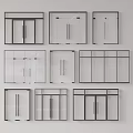 Various Design Glass Double Doors With Black Frames And Architectural Illustrations 3d model