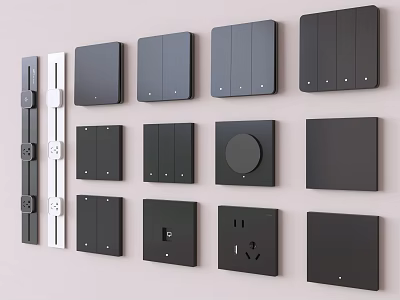 Modern Black And White Switch Panels With Various Designs And Sockets 3d model