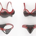 Women's Red And Black Lace Underwear Set Including Bras And Panties With Delicate Bow Design