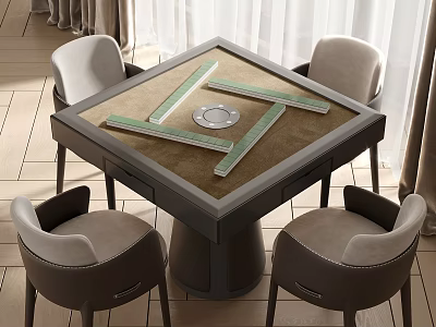 Elegant Entertainment Table With Mahjong Tiles And Four Upholstered Chairs In Indoor Space 3d model