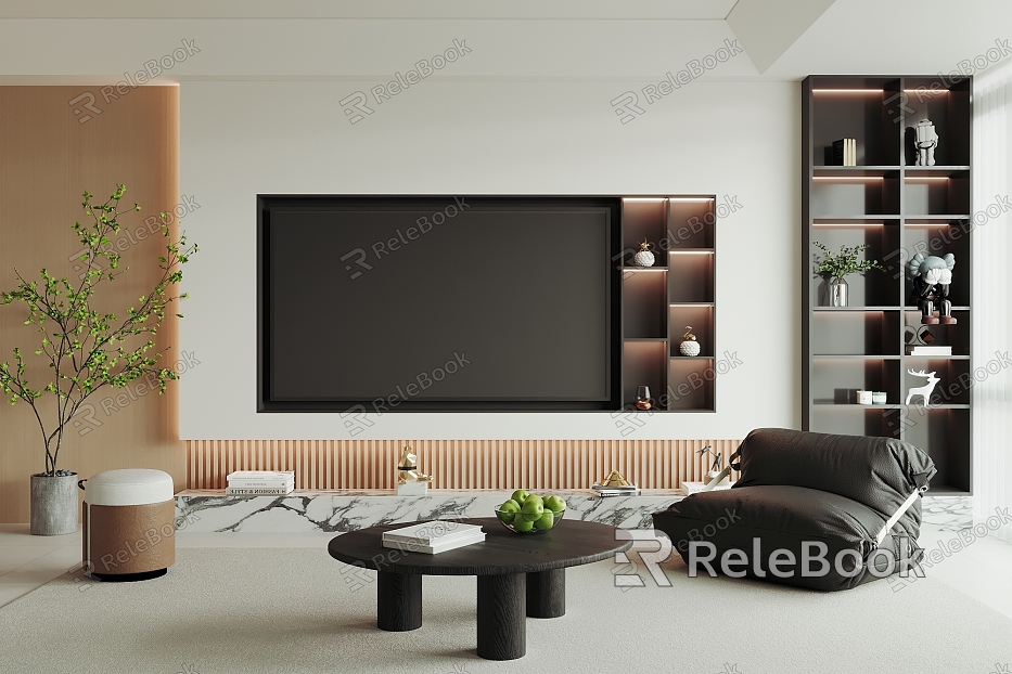 TV background wall single sofa coffee table model