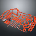Toy Orange Curved Track Model With Racing Car And Accessories