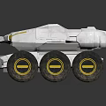 White Futuristic Vehicle Model With Six Wheels Yellow Rims And Angular Design