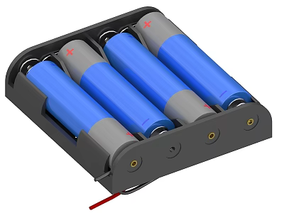 Household Battery Charger With Four Blue Gray Rechargeable Batteries And Black Base 3d model
