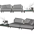 Modern Gray Sectional Sofa With Metal Frame Cushions And Coffee Table Decor 3d model